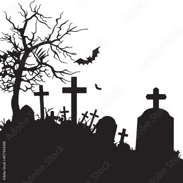 Obraz Halloween Graveyard Silhouette Vector Illustration White Background