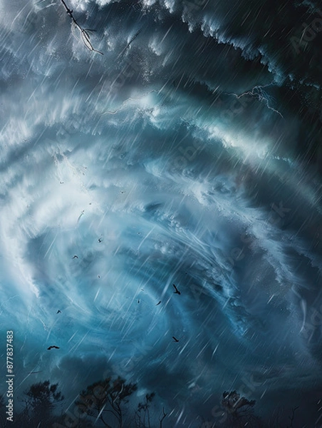 Obraz Dark Sky and Lightning: Hurricane's Violent Impact