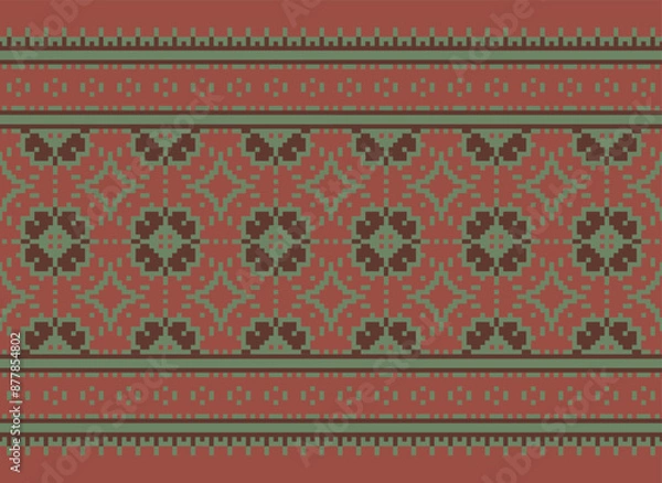 Fototapeta Seamless geometric ethnic asian oriental and tradition pattern design for texture and background. Silk and fabric pattern decoration for carpet, Thai clothing, wrapping and wallpaper