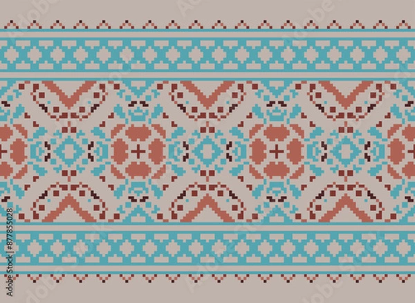 Fototapeta Seamless geometric ethnic asian oriental and tradition pattern design for texture and background. Silk and fabric pattern decoration for carpet, Thai clothing, wrapping and wallpaper