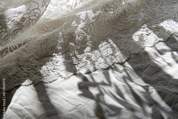 Fototapeta Delicate lace textures casting intricate shadows, lending a touch of romance and sophistication to any setting, Generative AI