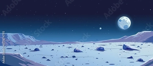 Obraz moon space planet surface cartoon vector background galaxy alien outer illustration game fantasy land scene universe crater sky lunar landscape earth ground night blue astronaut rock science world des