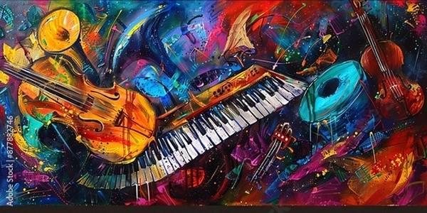 Fototapeta Vibrant Musical Composition with Instruments in Abstract Art
