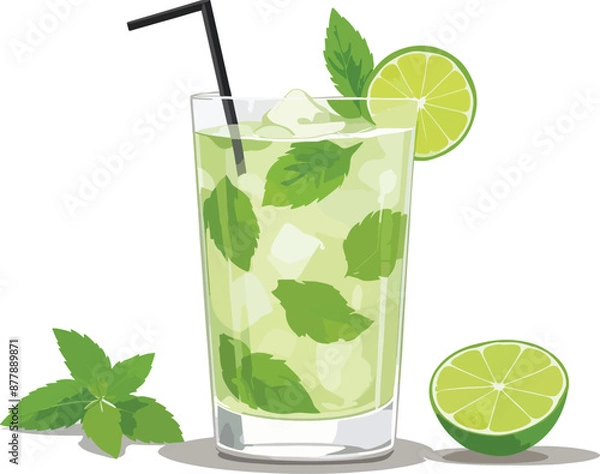 Fototapeta Mojito-cocktail-flat-vector-illustaration.eps