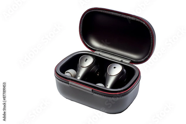 Fototapeta Wireless earphones charging case PNG image with transparent background for tech and product design