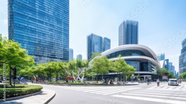 Fototapeta Modern Urban Cityscape with Greenery