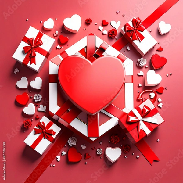 Obraz Valentine's Day background design with gift boxes.Generated Ai