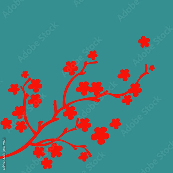 Obraz branche de fleur turquoise et rouge
