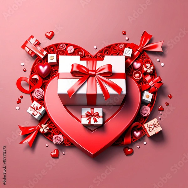 Obraz Valentine's Day background design with gift boxes.Generated Ai
