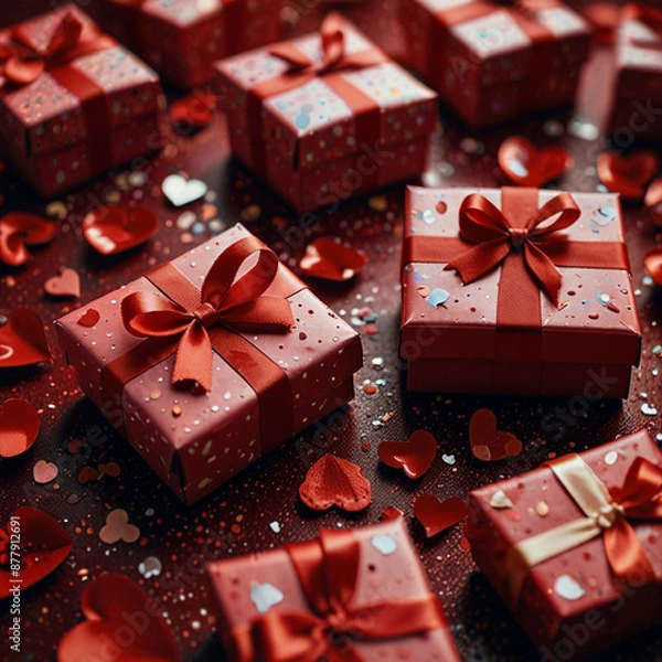 Obraz Valentine's Day background design with gift boxes.Generated Ai