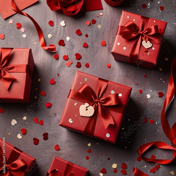 Obraz Valentine's Day background design with gift boxes.Generated Ai