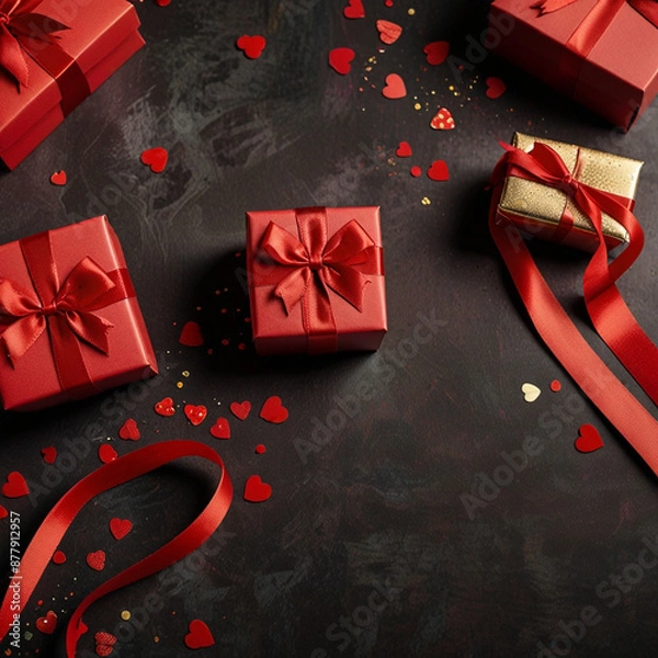 Obraz Valentine's Day background design with gift boxes.Generated Ai