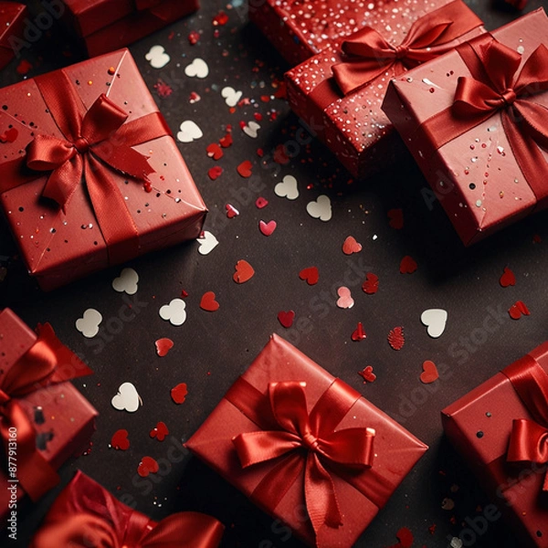 Obraz Valentine's Day background design with gift boxes.Generated Ai