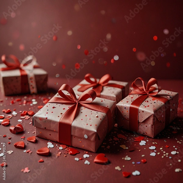Obraz Valentine's Day background design with gift boxes.Generated Ai
