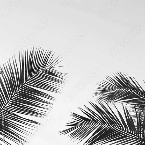 Fototapeta black and white palm tree leaves against the sky, minimalism