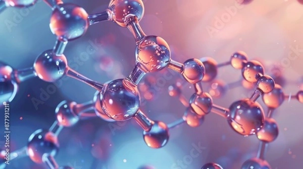Fototapeta Closeup 3D rendering of a molecular structure, ideal for illustrating advanced science concepts.
