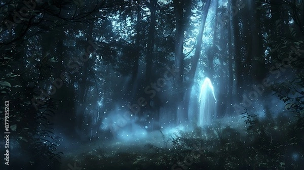 Fototapeta Spiritual Energy Rising from Human Body Surrounded by Trees in Enchanted Forest