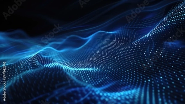 Fototapeta Abstract Digital Network Waves on Dark Background