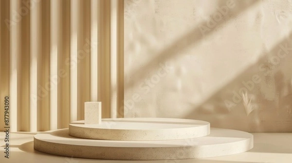 Fototapeta Minimalist Product Display with Two Circular Platforms