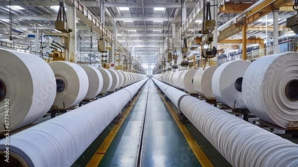Fototapeta Modern Textile Manufacturing Facility Interior