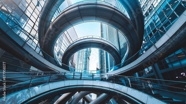 Fototapeta Architectural abstract resembling a maze of interconnected bridges and walkways.