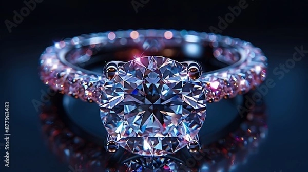 Fototapeta Diamond Ring with Halo on Blue Background