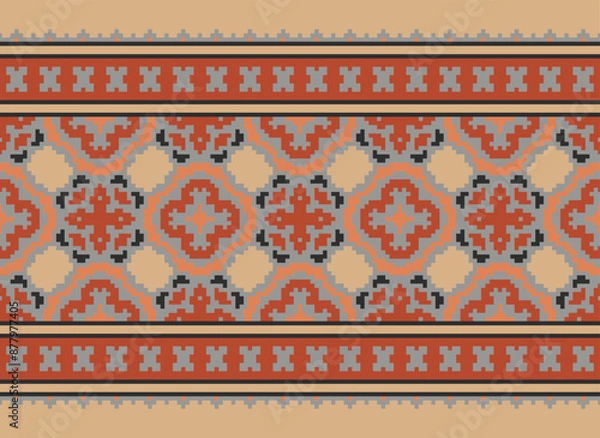 Fototapeta Ethnic tribal style seamless background with frame vector 10 in EPS, JPG format. style, seamless, frame, Tribal, Ethnic
