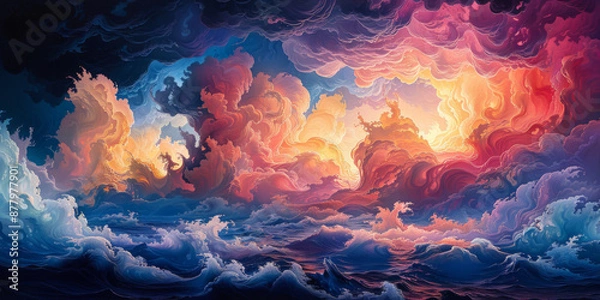 Fototapeta 紫陽花と虹がかかる青空