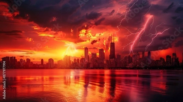 Fototapeta Urban Lightning Strike: Dramatic Skyline in Vibrant Colors