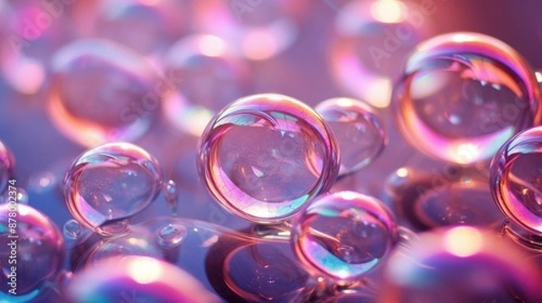 Fototapeta Bright abstract background with colorful bubbles and bokeh lights for futuristic designs.