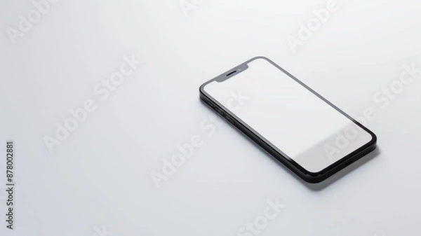 Fototapeta A black Smartphone with a clear screen protector on the front view on a white surface