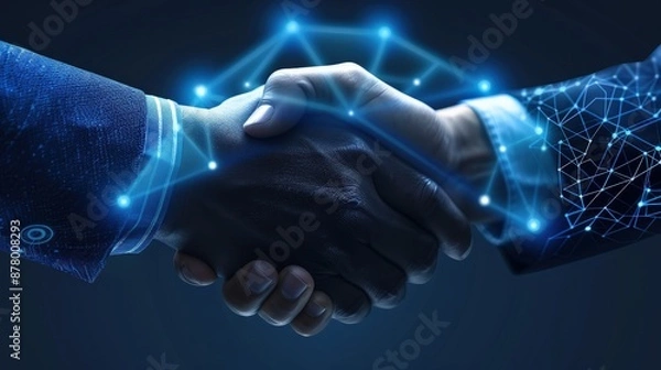 Fototapeta A business handshake with digital interface elements surrounding