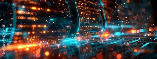 Fototapeta  Abstract network grid with files and folders, futuristic software interface, digital document management system, store, search and organize documents, corporate business, paperless office 