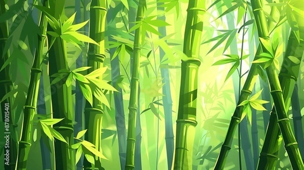 Fototapeta Sunlight Filtering Through a Lush Bamboo Forest