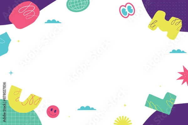 Fototapeta A bright children's background with different vector elements, a collage of different shapes.
