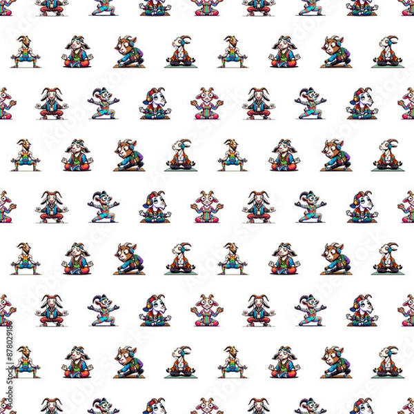 Obraz cartoon Yoga goat tile background