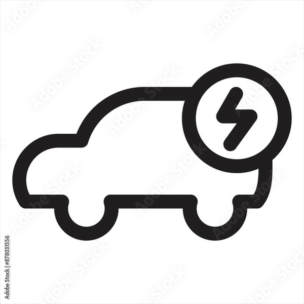 Fototapeta Electric car, linear icon. Line with editable stroke