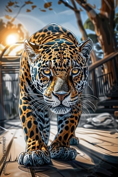 Fototapeta Portrait of a jaguar with intense eyes and a powerful presence