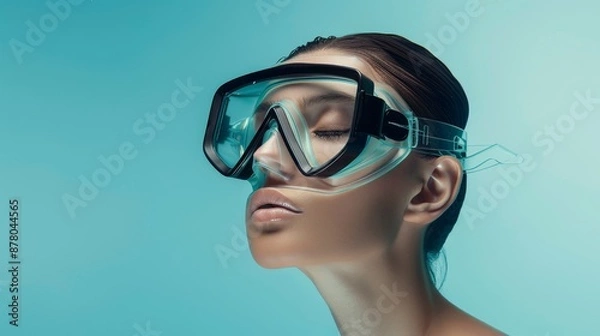 Fototapeta Stylish snorkel mask with integrated eye protection, showcasing a seamless design that covers the entire face, ideal for underwater exploration