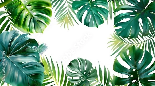 Fototapeta Tropical Leaf Border on White Background