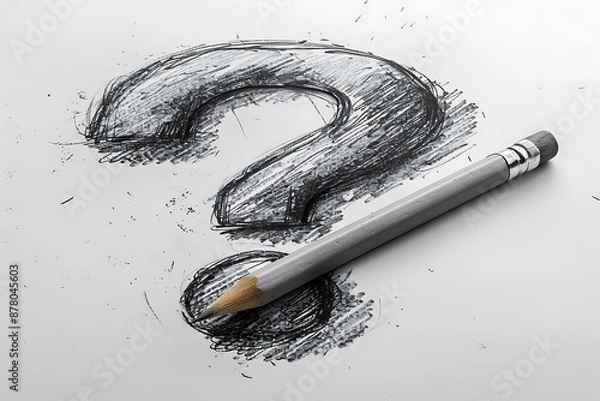 Fototapeta  Pencil drawing of a question mark  on white background 