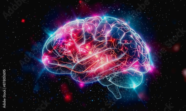 Fototapeta Neon lit AI with digital particles and futuristic aesthetic