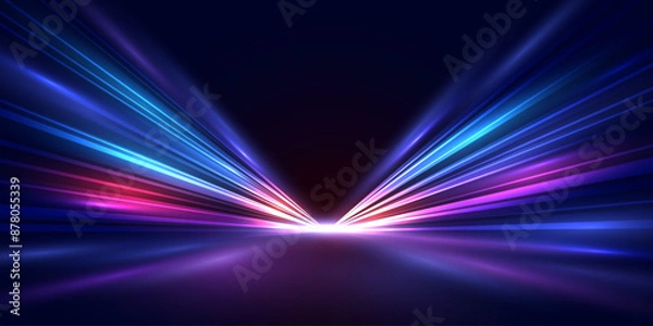 Obraz Modern abstract high-speed movement. Dynamic motion light trails with motion blur effect on dark background. Futuristic, technology pattern for banner or poster design.