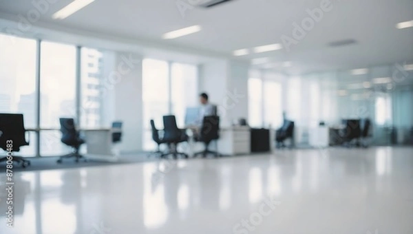 Fototapeta abstract white background with bokeh of blurred business office