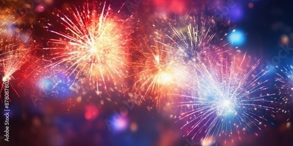 Fototapeta Colorful Fireworks Display,Happy New Year, Beautiful creative holiday background with fireworks and Sparkling