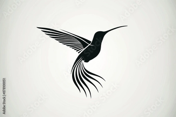 Fototapeta logo design, hummingbird silhouette made of lines, simple minimalistic vector graphic design, white background, vector graphics, black and gray color scheme, simple, minimalism, flat design, no shadow