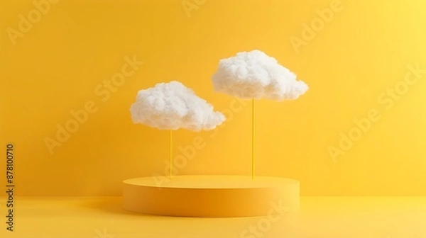 Fototapeta Fluffy Clouds Floating Above Yellow Podium