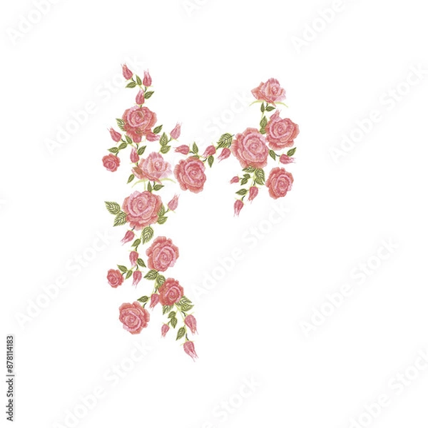 Fototapeta stitched flower print on plain base 
