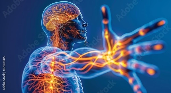 Fototapeta Detailed illustration of the human nervous system highlighting brain and neural pathways