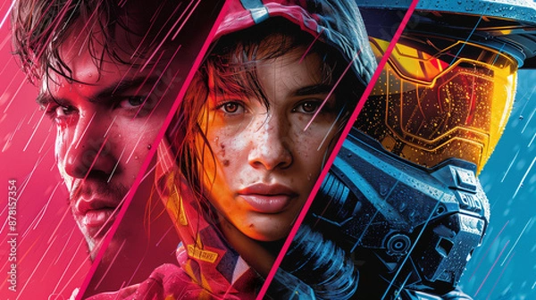 Fototapeta Three Characters in a Video Game Scene